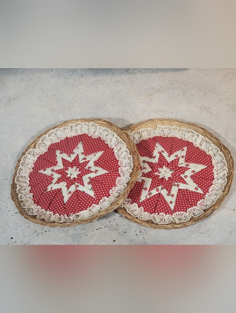 Late 70's, Early 80's Homemade Strawberry Trivets/Wall Hangings 9.5" Diameter